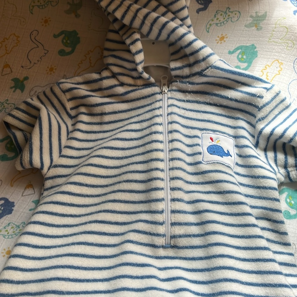 Kissy kissy 9m terry romper whale blue striped